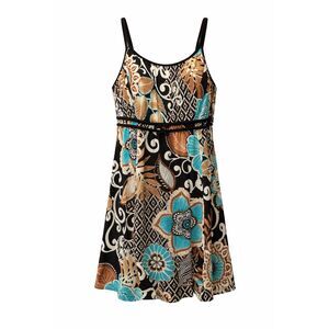 It Figures One Piece Swimsuit Size 10 Brown Blue Black Tummy Control